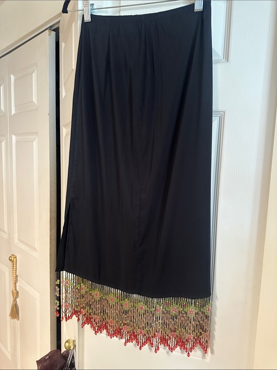 William B Dresses & Skirts - Black Midi Skirt with Beaded Fringe